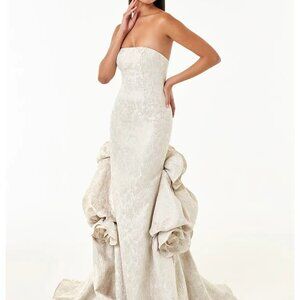 AZAZIE Atelier Donatella Champagne Brocade Black Tie Wedding Dress Gown Size 14